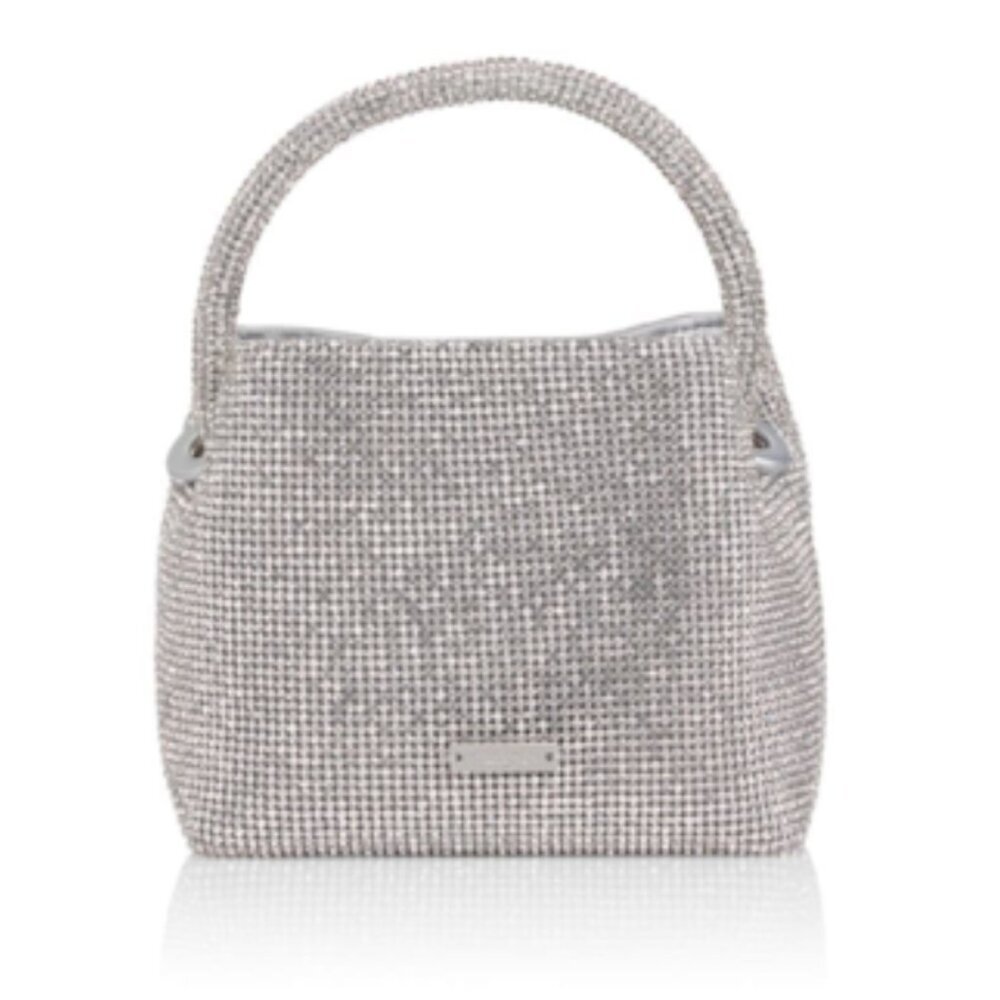 NWT Cult Gaia Solene Mini Top Round Handle Clear Rhinestone Silver Bag